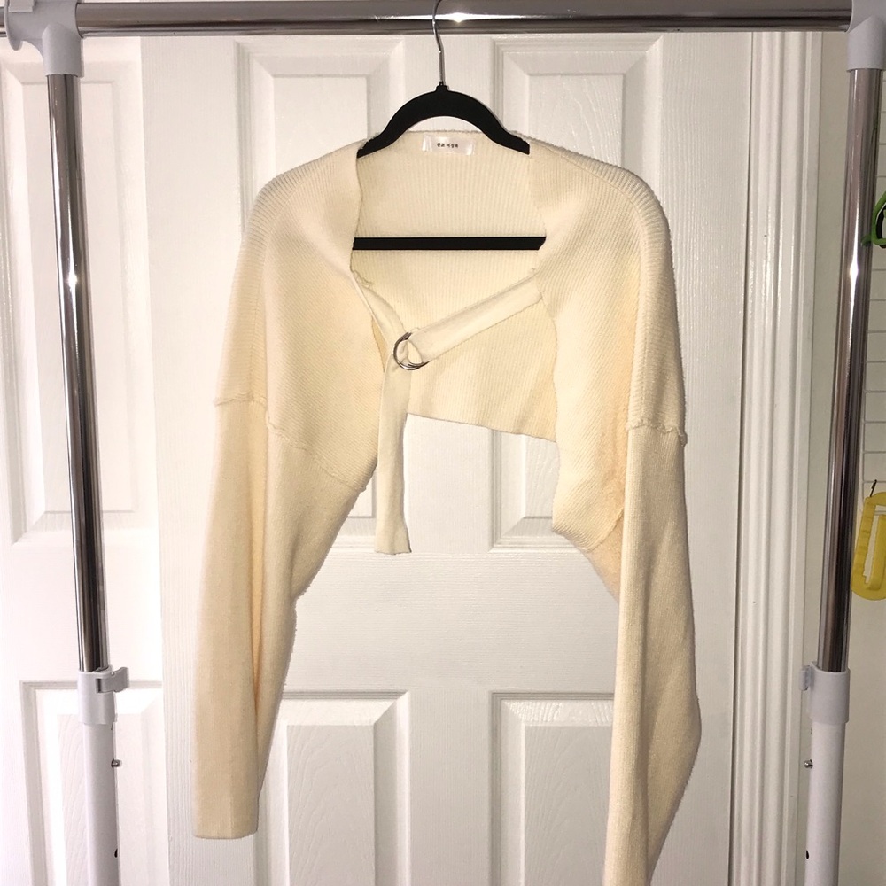 Cream Ivory Shrug Ribbed Knit Bolero